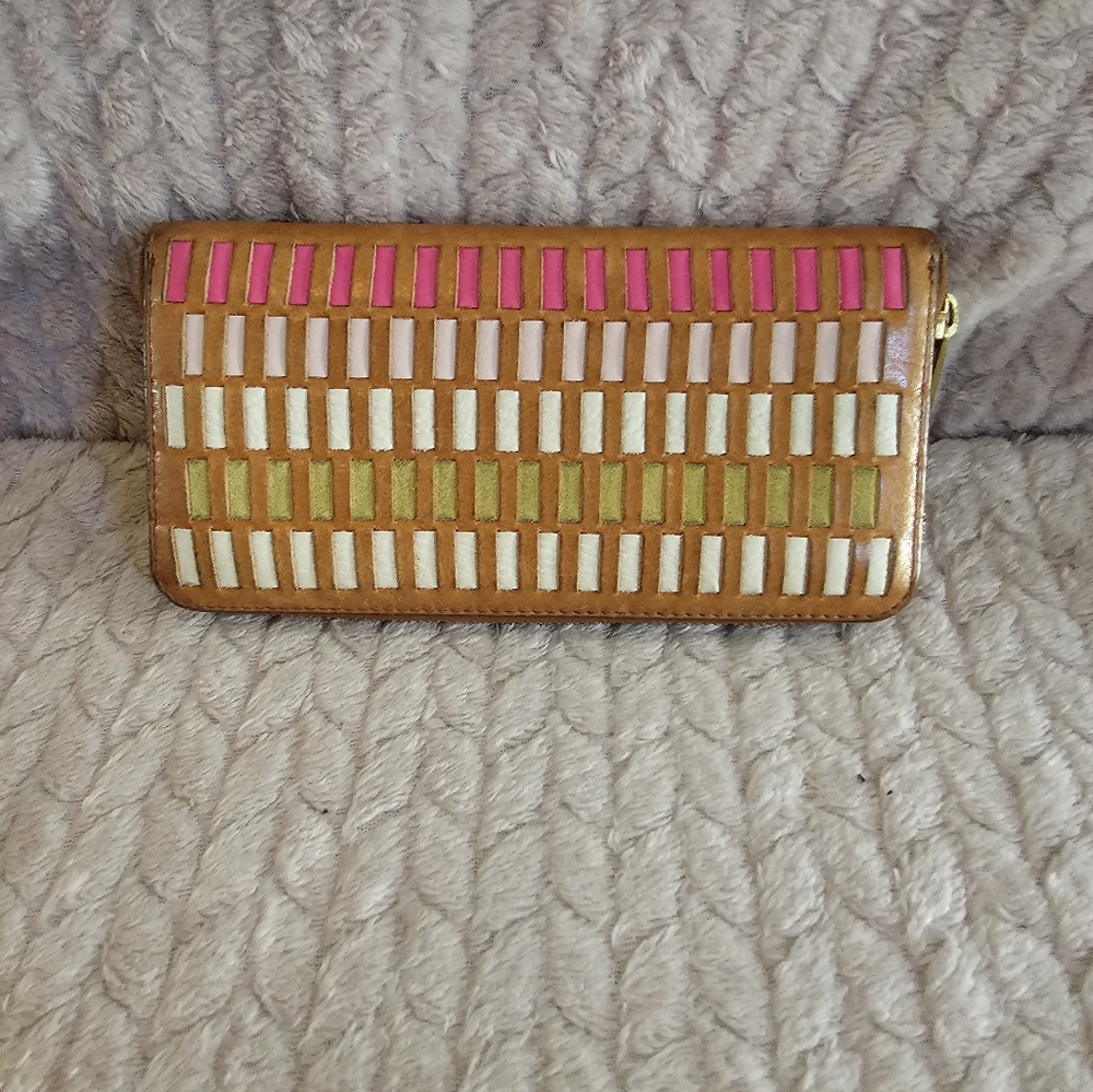 Fossil Multicolor Weaved Leather Wallet In Cognac Brown